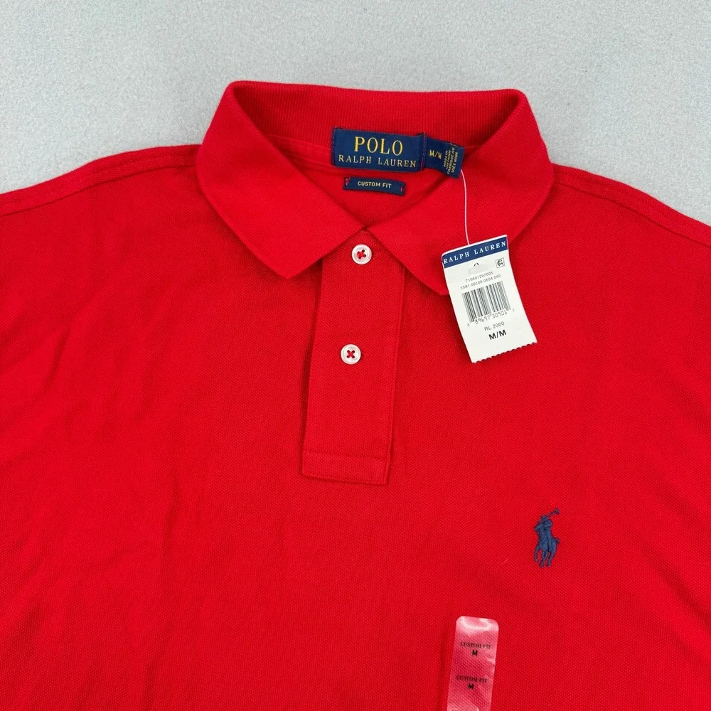 NWT Polo Ralph Lauren Mens M Custom Fit Pique Polo Shirt Red Short Sleeve Preppy